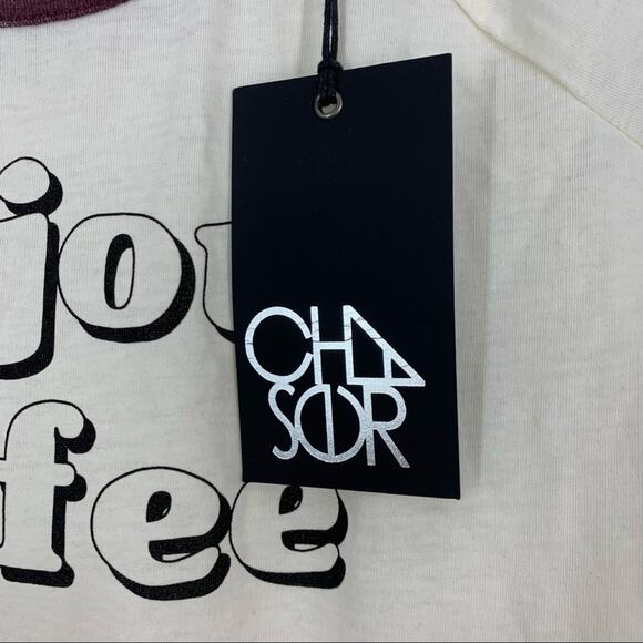 Chaser "Bonjour Coffee" Short Sleeve Knit Cotton T Size Medium - Picture 3 of 7